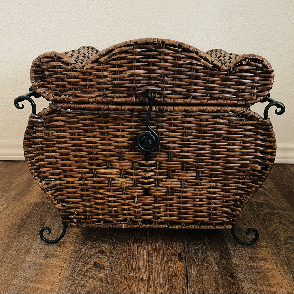 Vintage Wicker Baskets Lacquer Dark Wicker Woven Basket